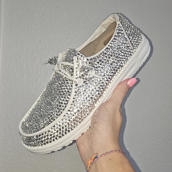 Bling Bedazzled Sparkle Hey Dude Shoes Slip On custom rhinestoned